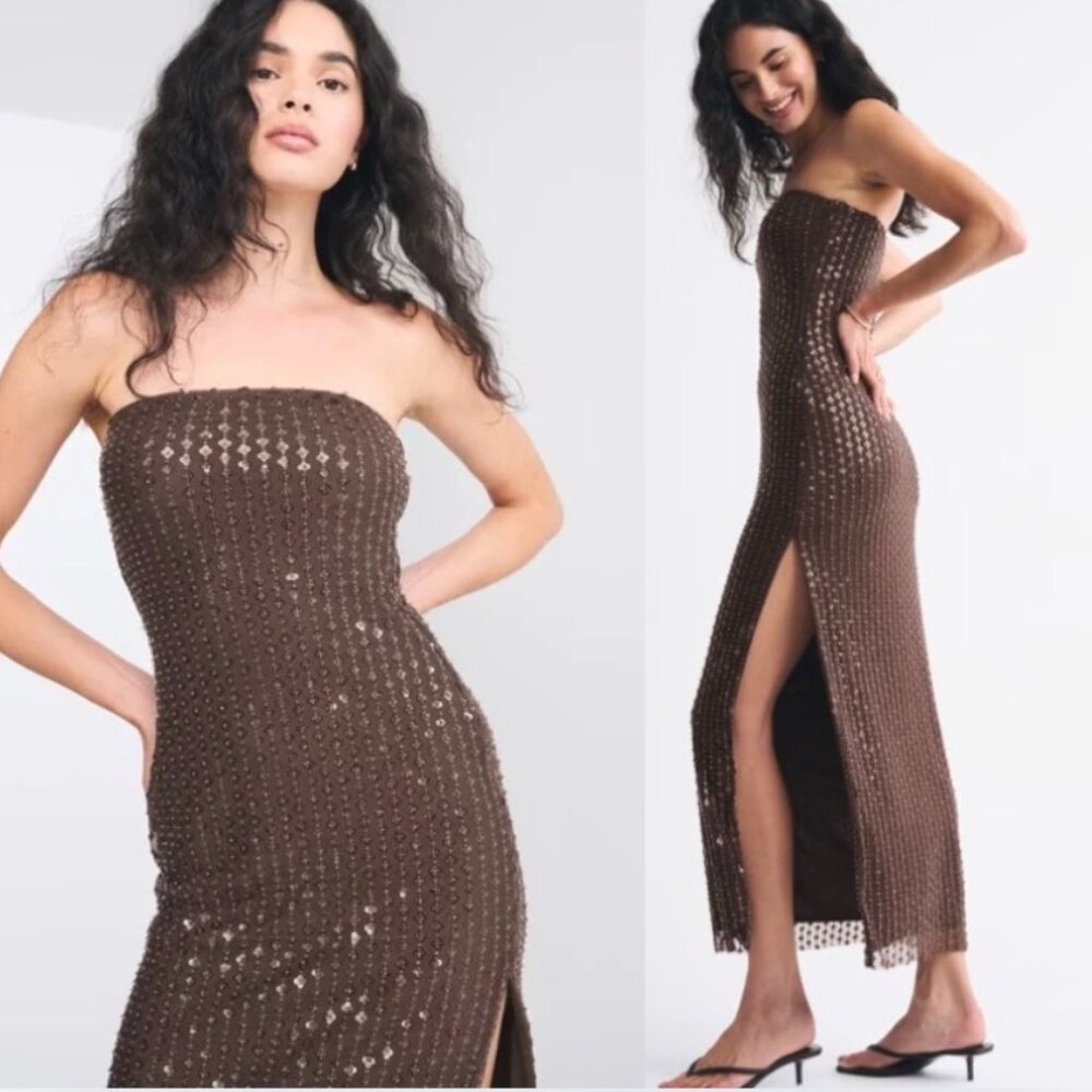 Abercrombie & Fitch Strapless Sequin Brown Dress
